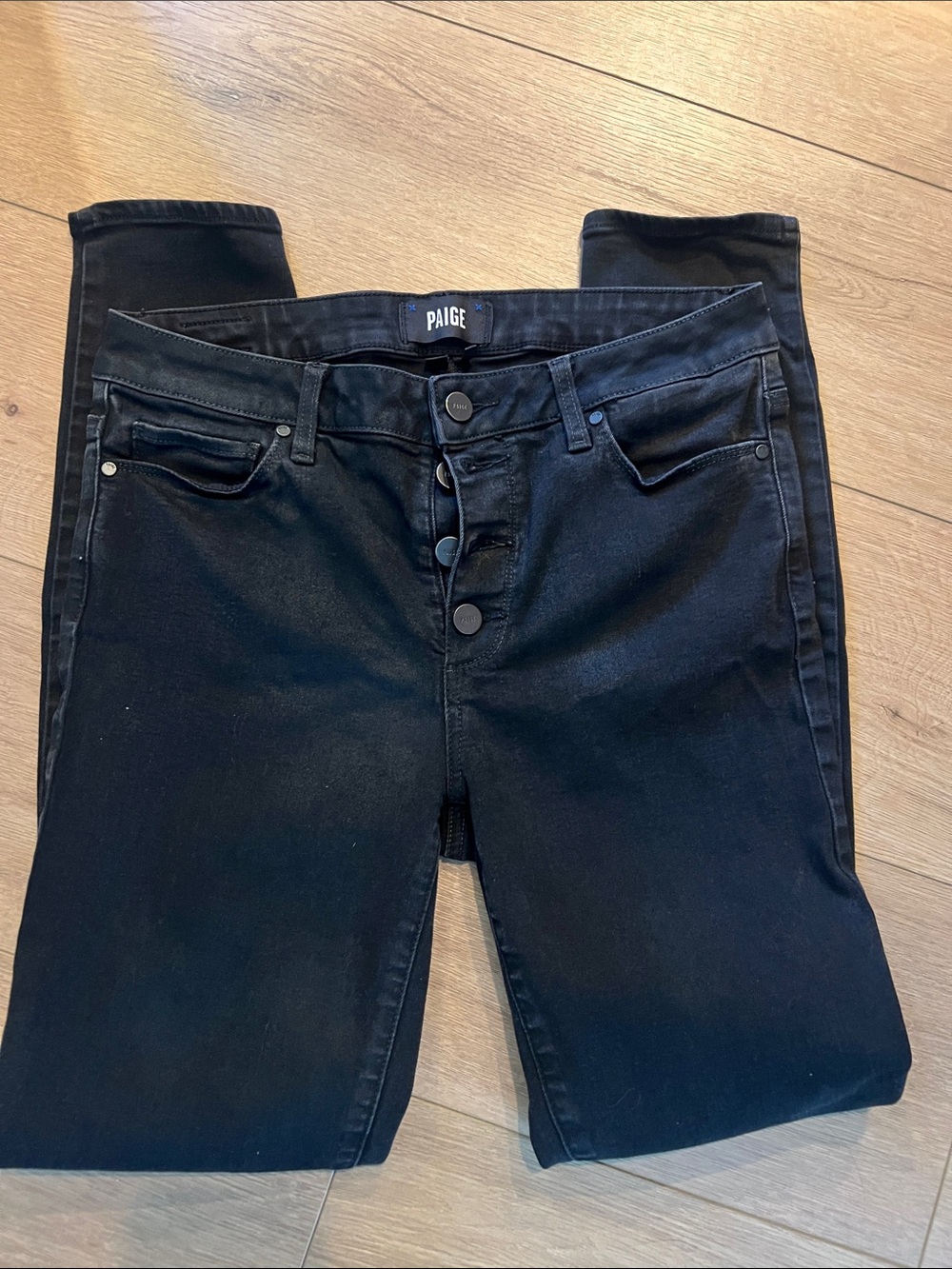 PAIGE Black Skinny High-Rise Button-Fly Jeans